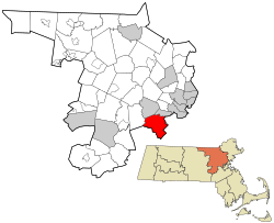 牛頓市在密德適士郡及麻省的位置