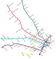 截至2014年8月在运营和建设中（灰色）的地铁网络