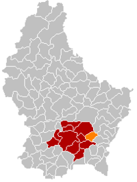 許特朗日在盧森堡地圖上的位置，許特朗日為橙色，盧森堡縣為深紅色