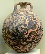 绘有章鱼的“海洋风格”烧瓶，约公元前1500-1450年；伊拉克利翁考古学博物馆