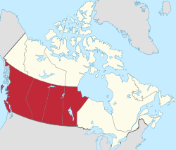 紅色部份為加拿大西部