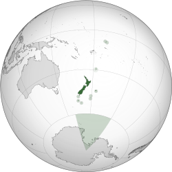 深绿色为紐西蘭和海外领土 浅绿色为宣称但不被承认的南极领地