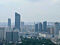 从空中俯瞰武漢恒隆广场建筑群，左侧为339米高的写字楼，右侧三栋为服务式公寓