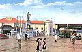 關東大震災後重建的萬世橋站的彩色照片，站房較原本為低。此照推估在1929年之前拍攝。