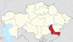 阿拉木圖州在哈薩克斯坦的位置