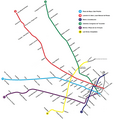 截至2015年12月在运营和建设中（灰色）的地铁网络