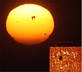 日落時的923號太陽黑子和太陽望遠鏡中的影像
