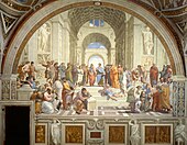 雅典學院；拉斐爾； 1509–1510年；壁畫；5.8 x 8.2公尺；梵蒂岡宗座宮