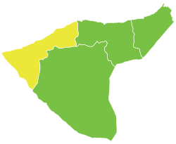 艾因角區在哈塞克省的位置（黃色區塊處）