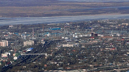 位於黑龍江畔的伯力工業區空照圖