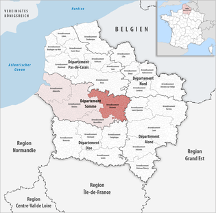 佩罗讷区在上法蘭西大區與索姆省的位置