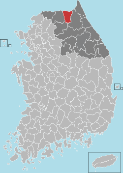 楊口郡在韓國及江原道的位置