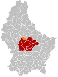 科尔马-贝格在卢森堡地图上的位置，科尔马-贝格为橙色，梅尔施县为深红色