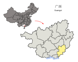 玉林市的地理位置（黄色部分）