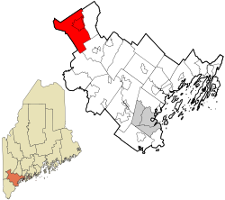 布里奇顿在坎伯兰县的位置（以红色标示）