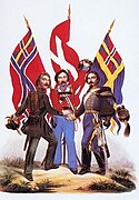 19世紀的海報，象徵著挪威、丹麥和瑞典攜手