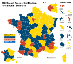 2022年法国总统选举第一轮各省得票第二位地图