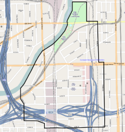 地图，包括纵向的永活街（Wentworth Avenue）、横向的舍麦路（Cermak Road）和斜向的亚珠街（Archer Avenue）