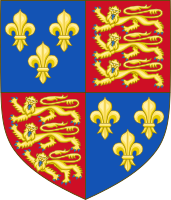 作为国王的王室徽章，从古典（英语：Ancient and modern arms）法式（青色（英语：Azure (heraldry)）底金黄色（英语：Or (heraldry)）百合花饰充满盾面）变为当代法式（青色（英语：Azure (heraldry)）底三朵金黄色（英语：Or (heraldry)）百合花饰）