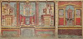 古代伯斯科阿莱别墅卧室的修复壁画；公元前50-40年；房间尺寸：265.4 x 334 x 583.9公分；大都会艺术博物馆