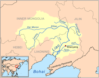 The Liao River is a much simpler example of a river basin with tributaries. The main tributaries noted on this map are the Hun River, Taizi River, Dongliao River, Xinkai River, Xiliao River, Xar Moron River and the Laoha River. The Xiliao River has the tributaries on the map the Xar Moron and Laoha Rivers.