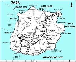 Map of Saba showing Saint Johns