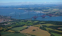 A view of the firth with three metal bridges across it