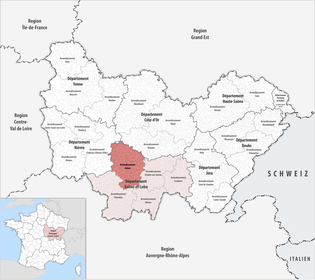 欧坦区在勃艮第-弗朗什-孔泰大区与索恩-卢瓦尔省的位置