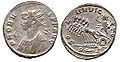 硬币上关于与无敌者索尔崇拜相关的“辐射冠冕”（corona radiata）的描绘（3世纪末；马库斯·奥里利乌斯·普罗布斯）。