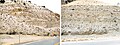 犹他州杜申县下印第安峡谷191号美国公路沿线的绿河组地层，盐水相，未命名上段地层。左图：典型曝光切面；右图：暴露在路边的切面。