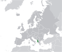 阿尔巴尼亚的位置（绿色） 欧洲（深灰色）  —  [圖例放大]