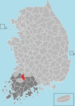 潭陽郡在韓國及全羅南道的位置