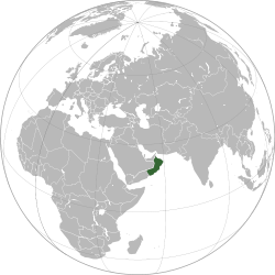 阿曼在阿拉伯半島的位置（綠色）