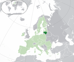 立陶宛的位置（深绿色） – 欧洲（绿色及深灰色） – 欧洲联盟（绿色）  —  [图例放大]