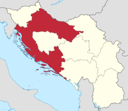 克罗地亚省（红）在 南斯拉夫王国（浅黄）中的位置
