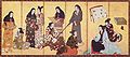 畫出女商人、女武士和女尼姑的日本屏風