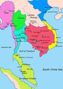 約十一世紀左右東南亞各國勢力，黃色為占婆
