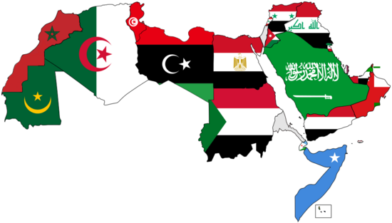 阿拉伯國家地圖及國旗。